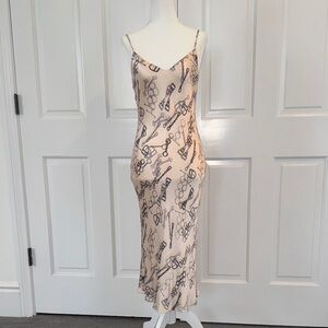 L'AGENCE Cream and Black Chain Print Midi Dress